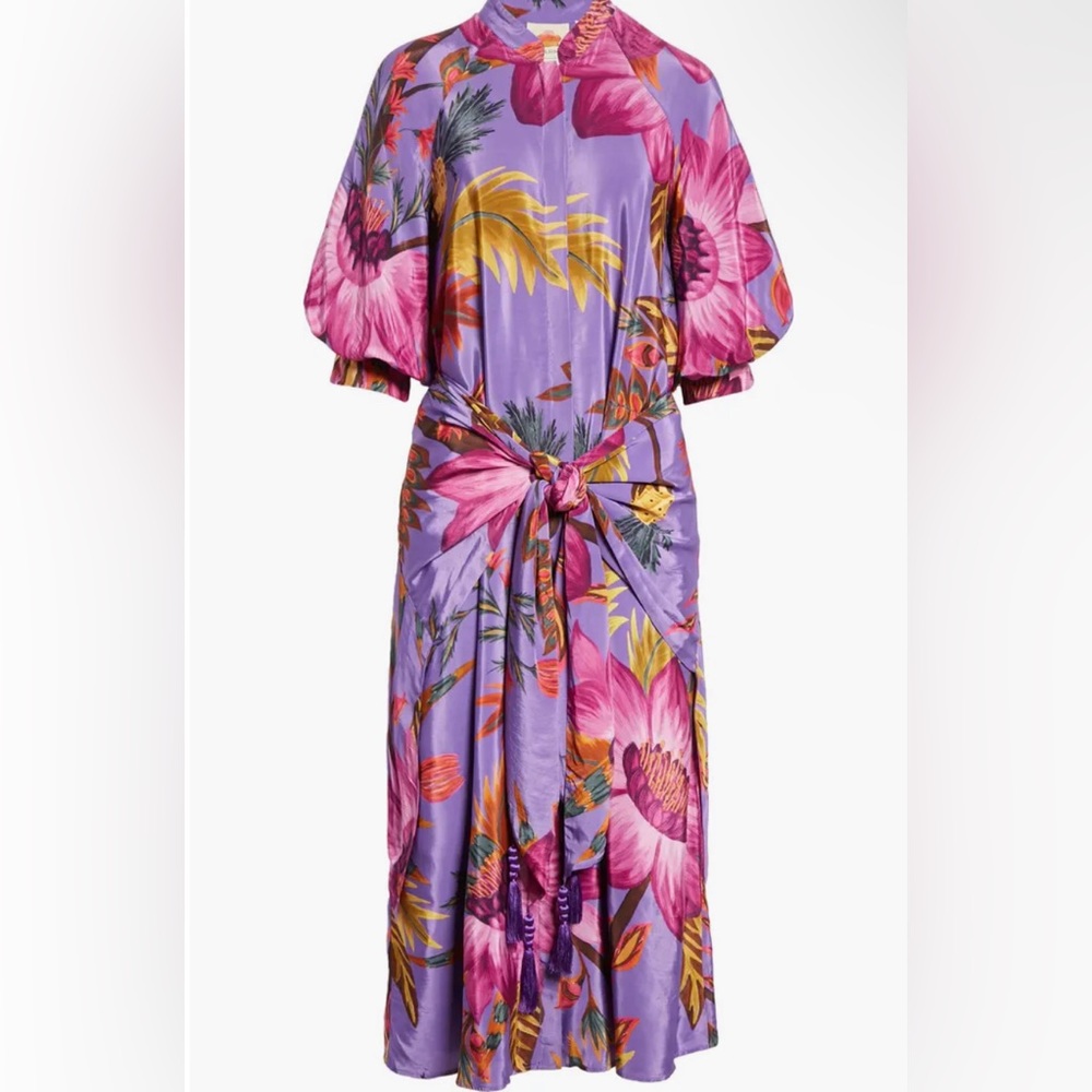 💜 FARM RIO 🩷 Floral Balloon-Sleeve Dress M